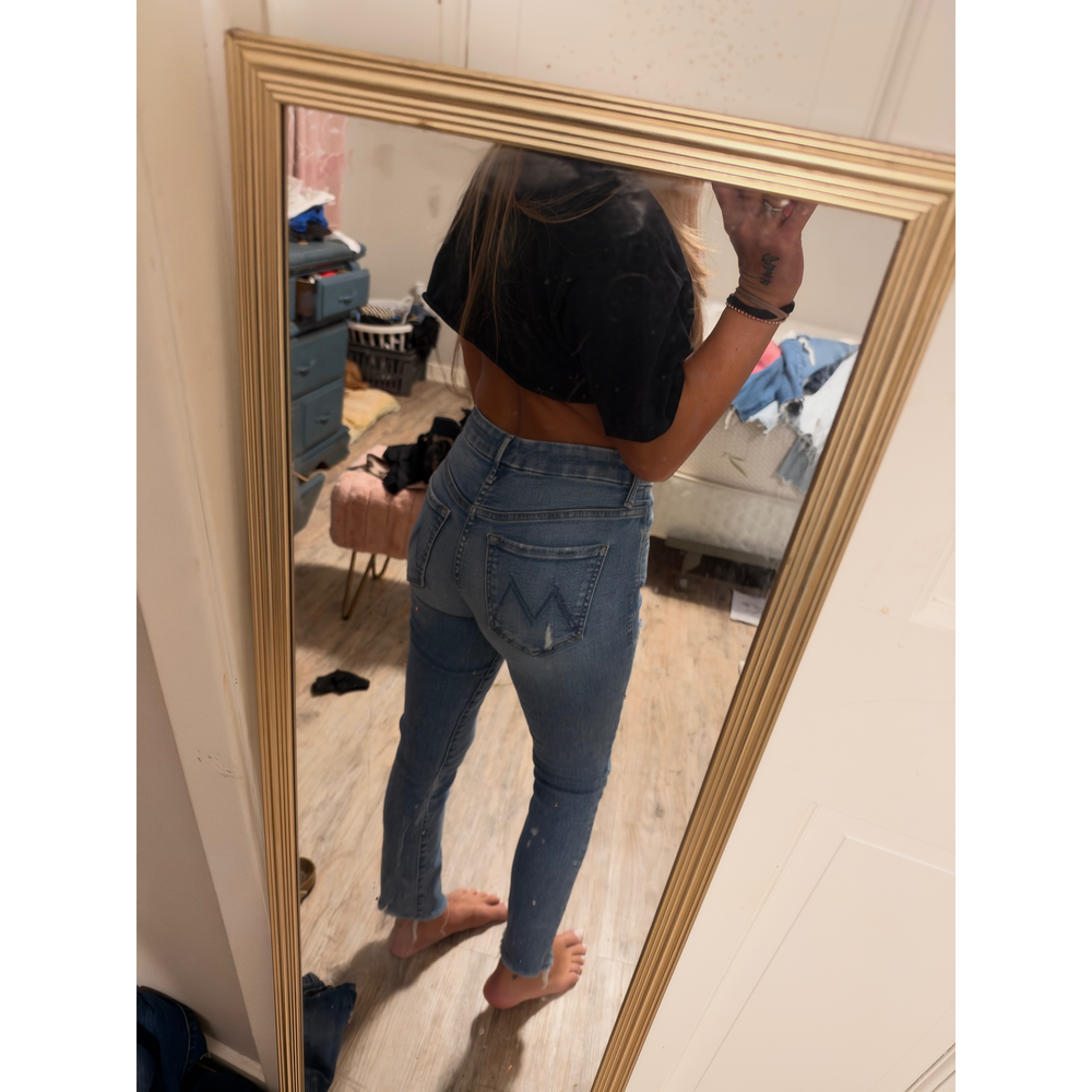 MOTHER Distressed Skinny Jeans in Blue - Picture 4 of 4